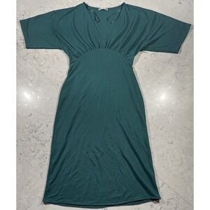 Zara Midi Dress Womens Small Green Teal V Neck Tie Back Short Sleeve